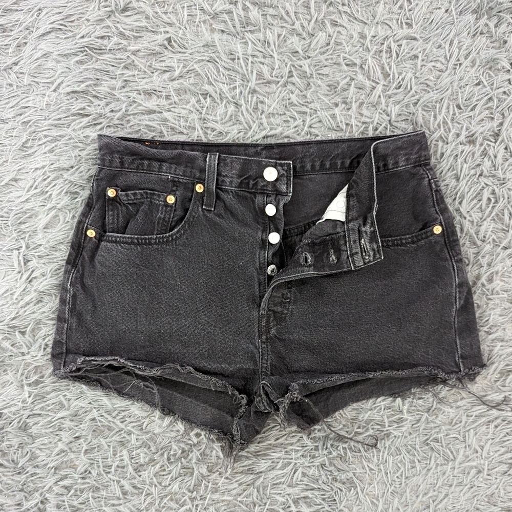 Levi's Jean Shorts Women's 30 Black 501 Original Fit High Rise Button Fly Denim